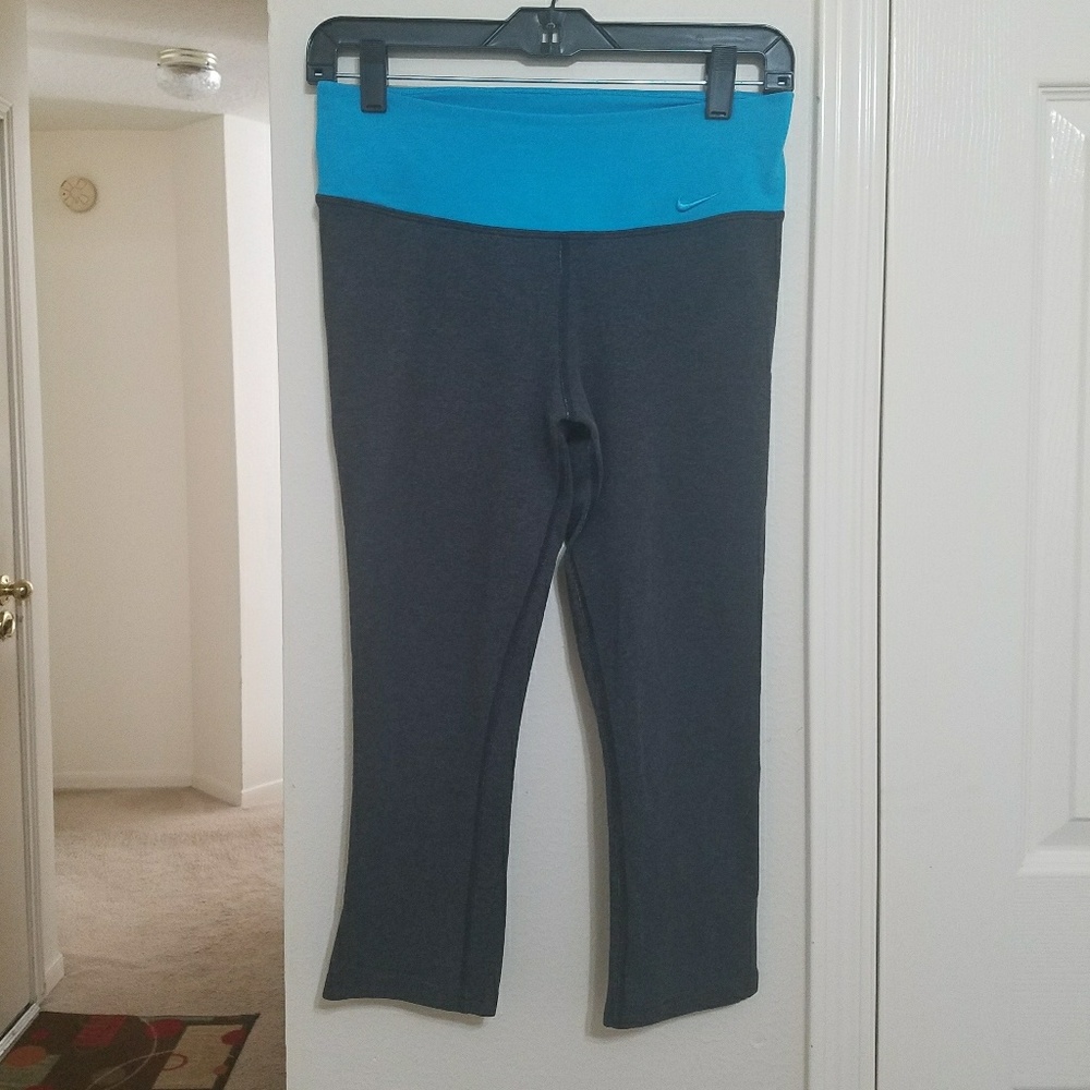 Nike Dri-Fit Gray Capris With Blue Waistline
